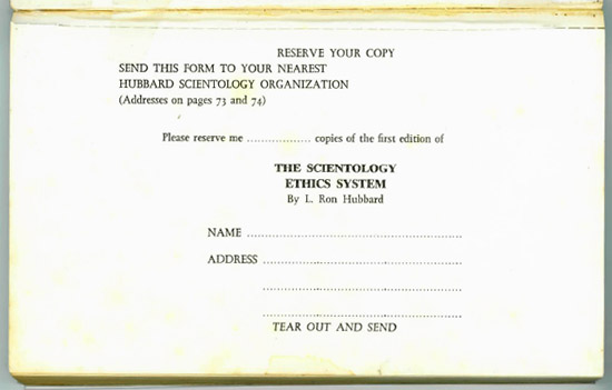orderslip for 'Scientology Ethics Book'